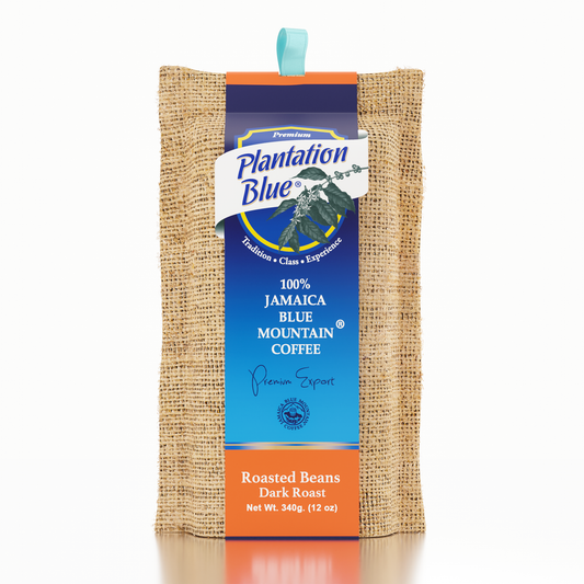 Plantation Blue 100% Jamaica Blue Mountain Coffee - Dark Roasted Beans (12oz)